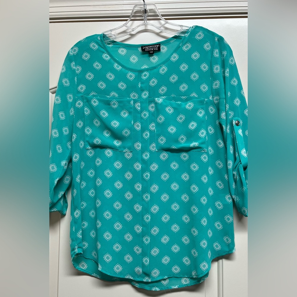 Women’s Papermoon Blouse XSP Turquoise and White
